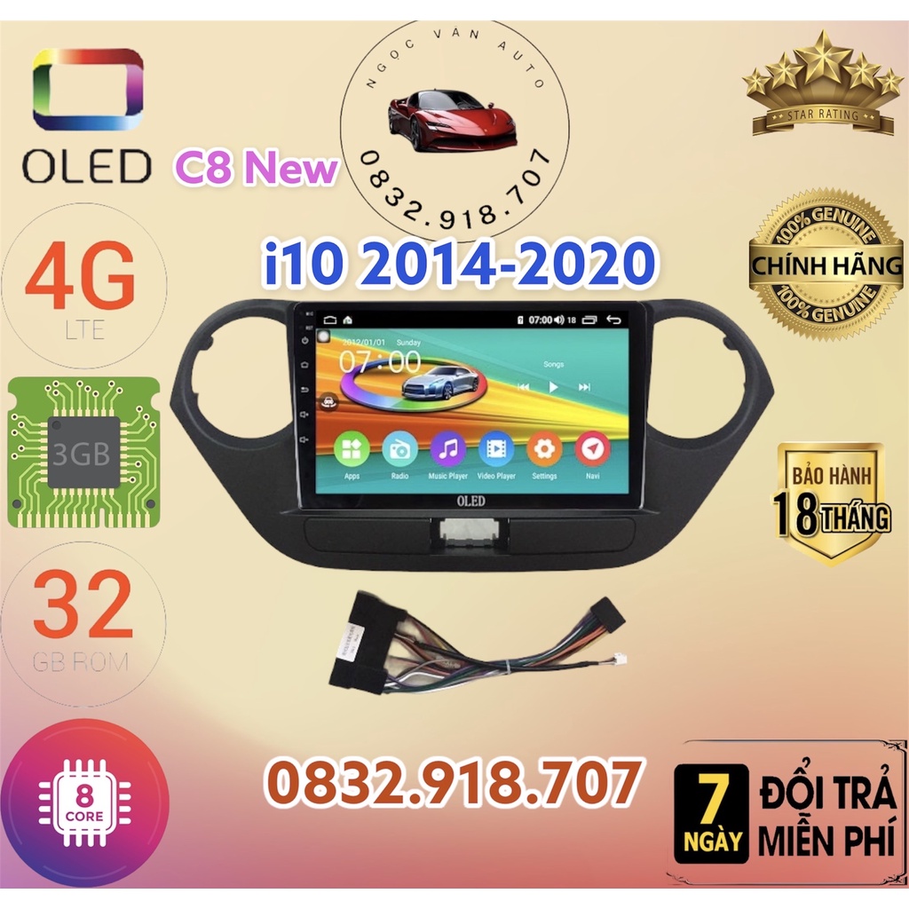 Màn hình android OLED C8 New theo xe i10 2014 - 2020 kèm dưỡng và jack nguồn zin theo xe