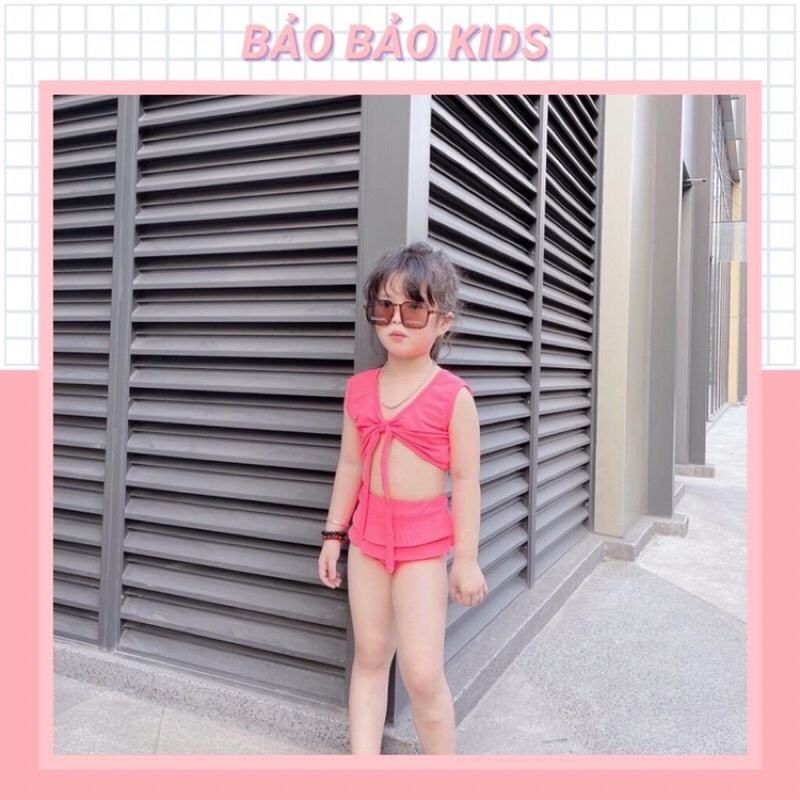 Set bộ bikini 2 mảnh màu trơn cho bé gái 8-20kg