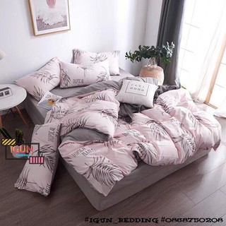 set LÁ RONG HỒNG TROPICAL bộ Chăn Ga Gối ĐŨI TC dày 4 món nhập khẩu 100% kiểu HÀN QUỐC