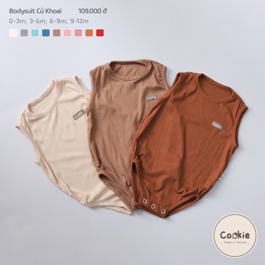 Body sơ sinh Cookie củ khoai bodysuit sát nách vải tăm lạnh hè