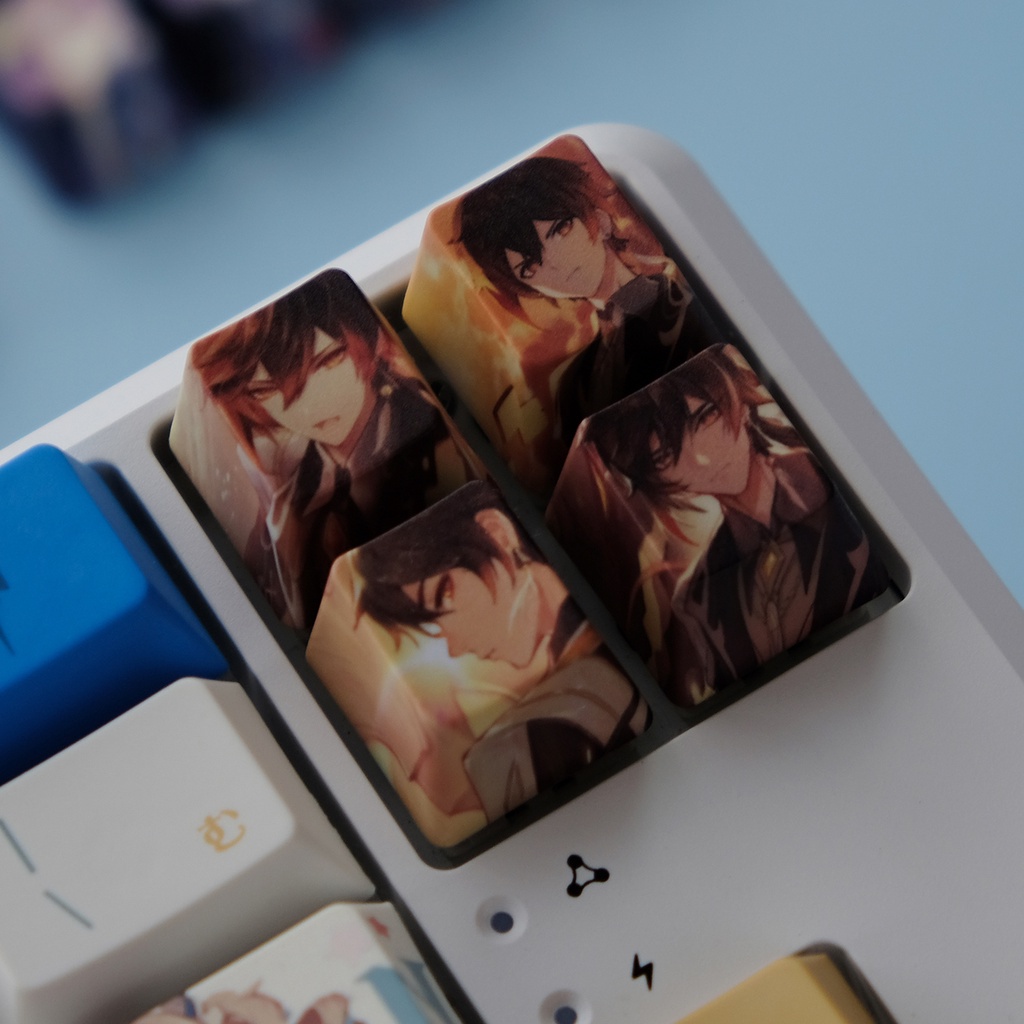 Keycap Bộ 4 nút bàn phím cơ in hình Genshin Impact Oem PBT Dye Sub R4 Keycaps Hutao/ Keqing/ Raiden Shogen/ Sangonomiya