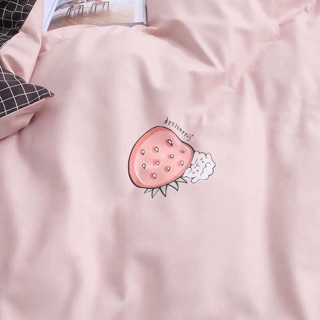Bộ chăn ga poly  dâu kẻ caro