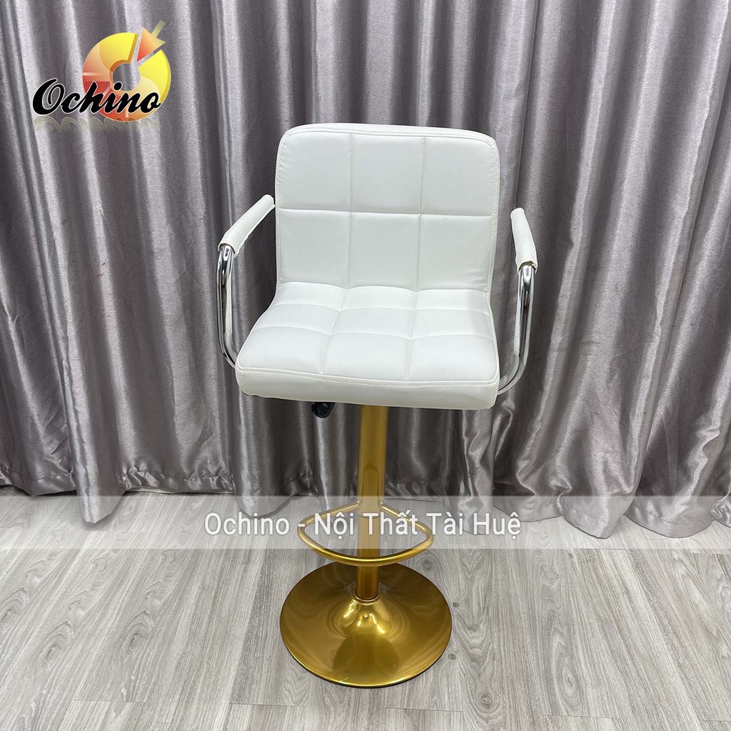 Ghế Bar, Ghế Trang Điểm Mẫu Vịn Tây Inox Có Tay Sang Chảnh Điều Chỉnh Độ Cao 60/80 CHÂN VÀNG ĐẬM K1 (Có Sẵn)