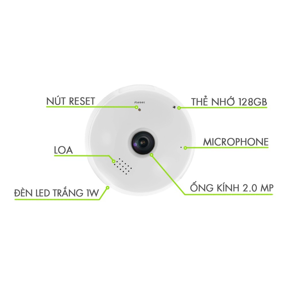 Camera bóng đèn Full HD 2.0 MP, quay toàn cảnh 360 độ, ghi âm, lưu trữ video | BigBuy360 - bigbuy360.vn