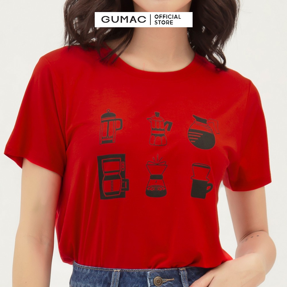 [Mã WABRGU100 giảm 15% đơn 249K tối đa 100k] Áo thun nữ in ấm trà GUMAC thiết kế năng động kiểu basic màu đỏ ATB357 | BigBuy360 - bigbuy360.vn
