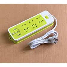 Ổ cắm điện đa năng chống giật 6 phích cắm 3 cổng usb (xanh lá ) vinhhome.store