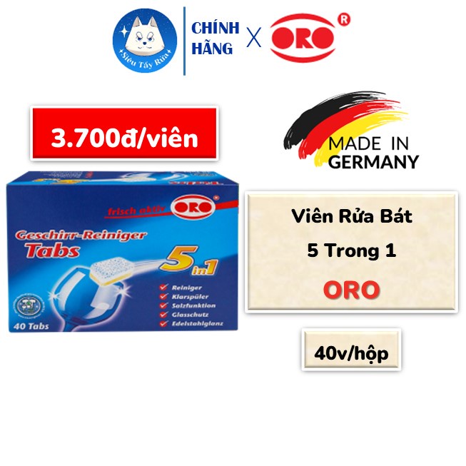 [Nội Địa Đức] Viên Rửa Bát 5 trong 1 ORO Chính Hãng Nhập Khẩu CHLB Đức (40v x 20g)