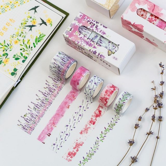Set 5 cuộn băng dính washi tape trang trí scrapbook planner WST117
