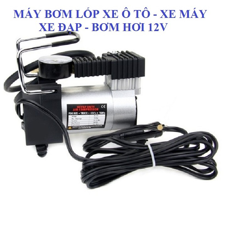 Bơm lốp, bơm hơi điện ô tô xe máy mini 12V