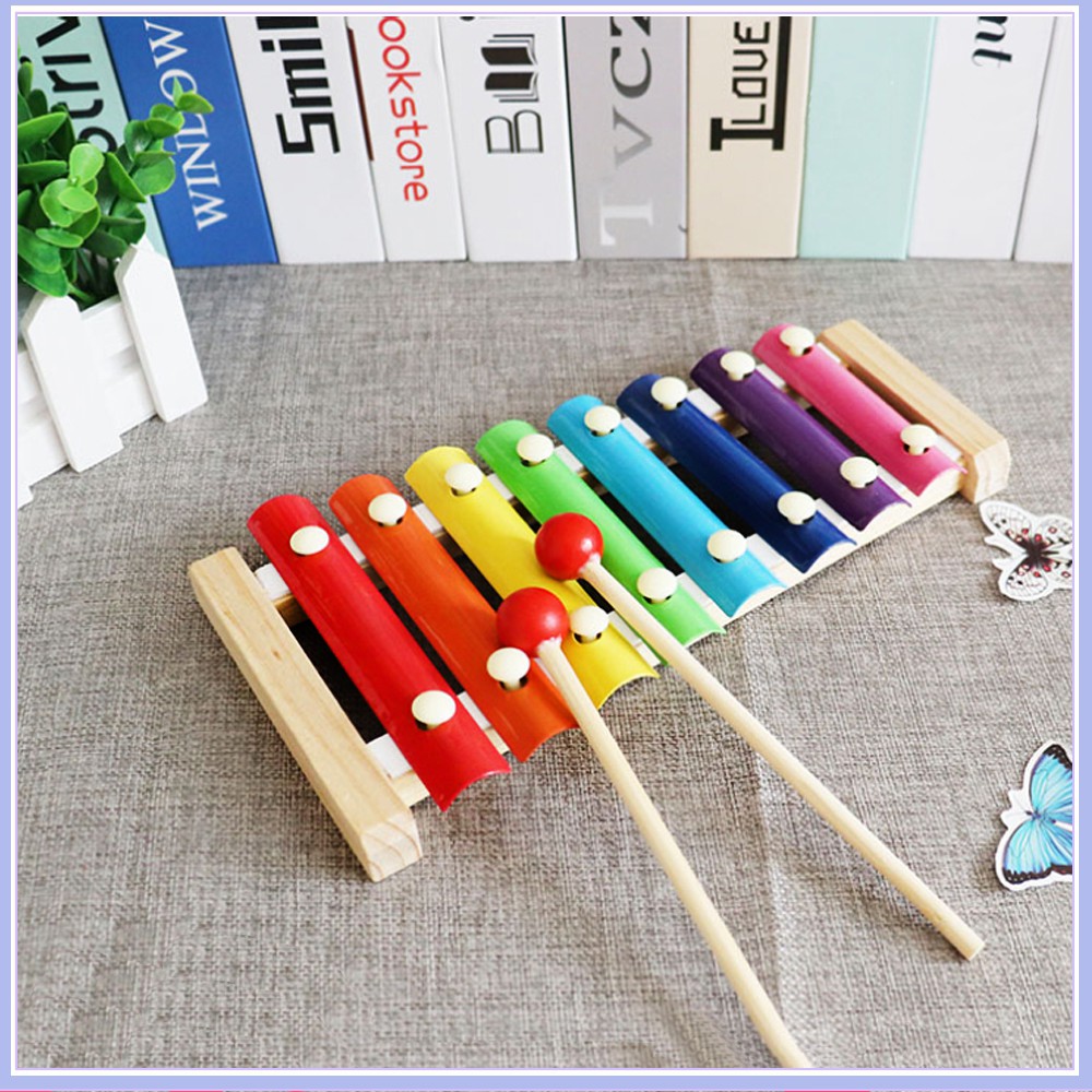 Combo đồ chơi: 1 Sâu gỗ uốn dẻo; 1 Đàn gỗ Xylophone 8 Quãng Cho Bé ( Loại Thường)