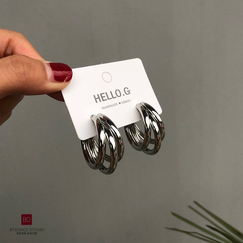 Khuyên Tai Kim Loại Nhiều Lớp Phong Cách Âu Mỹ Đơn Giản