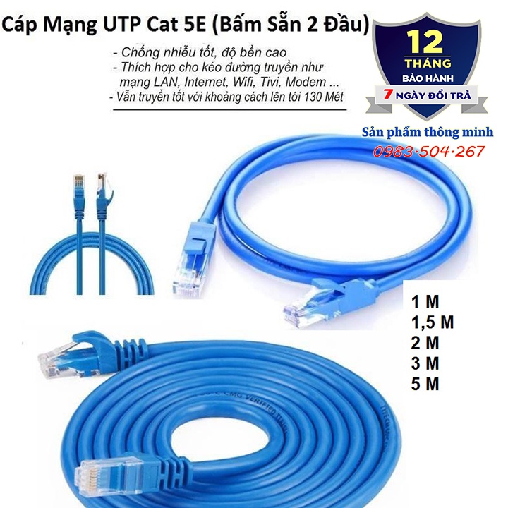 Dây Mạng RJ45 UTP HX chuẩn Cat5 - Màu xanh - Bấm sẵn 2 đầu - Siêu rẻ
