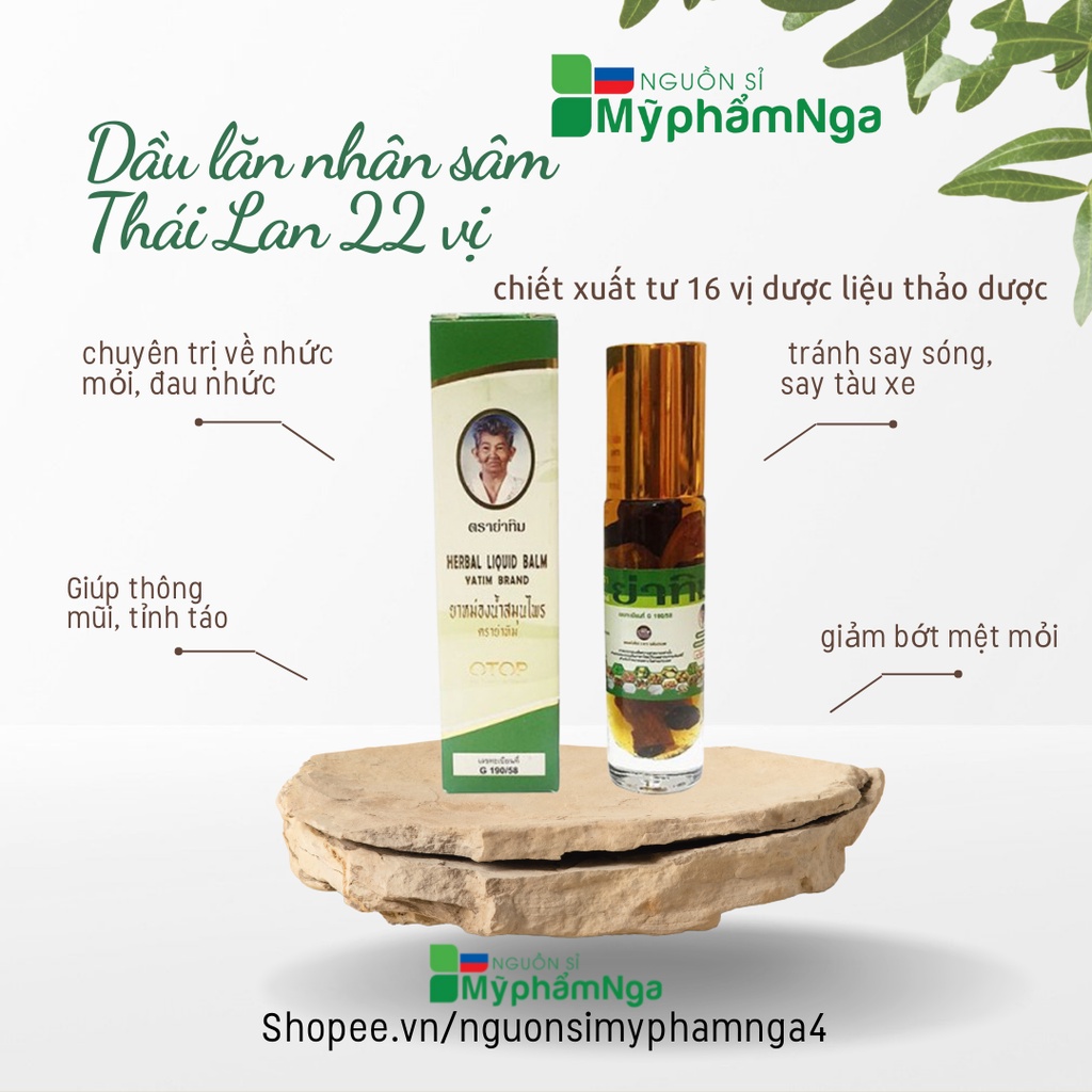 Dầu lăn nhân sâm Thái Lan 22 vị hiệu Ông già Herbal Liquid Balm Yatim Brand