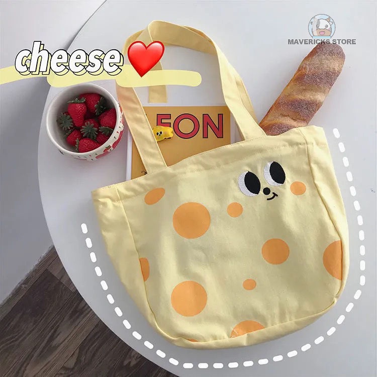 Túi đeo vai bằng vải canvas cỡ lớn in họa tiết màu vàng dễ thương phong cách Nhật Hàn cổ điển dành cho học sinh