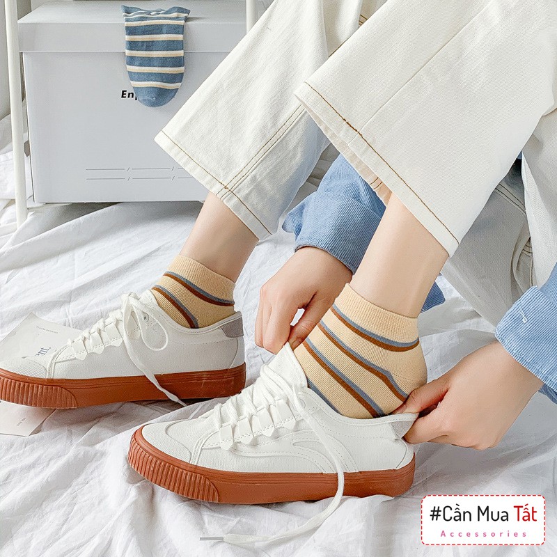 Tất vớ cotton cổ ngắn kẻ caro hiệu Heheba