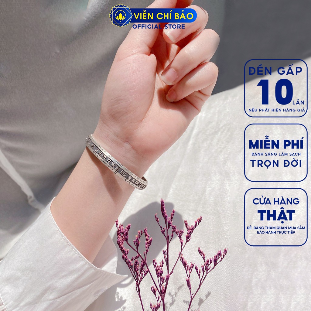 Kiềng tay bạc nam nữ, lắc tay bạc Lục tự minh chú khắc Bát Nhã Tâm Kinh chất liệu bạc Thái 925 Viễn Chí Bảo L100428
