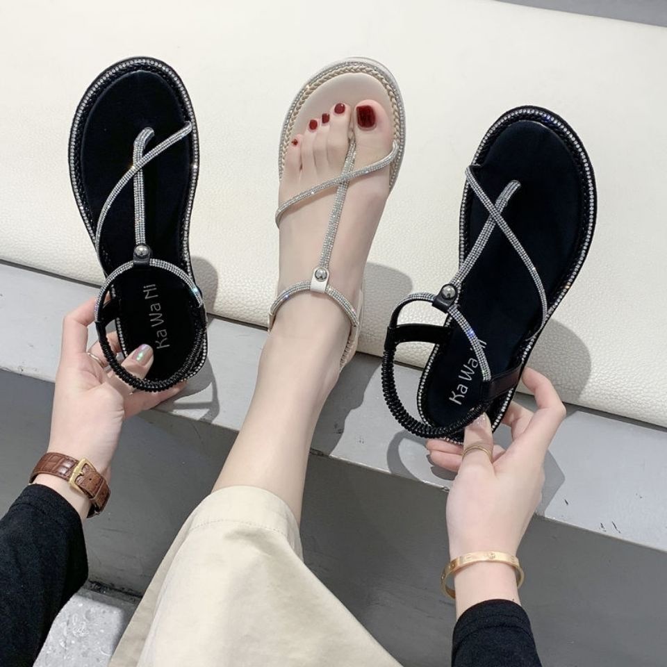 Xinng-tang-tốiối Hợp Kim Giày Sandal Đế Dày Đính Đá Phong Cách La Mã Mùa Hè Dễ Phối Đồ Cho Nữ