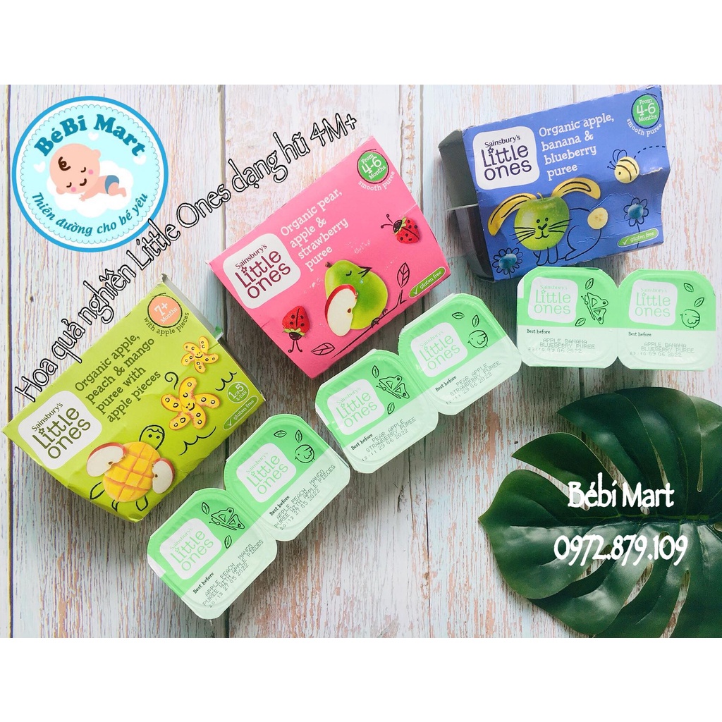Trái cây nghiền hữu cơ Little Ones cho bé 4m+ lốc 4 hộp*100g