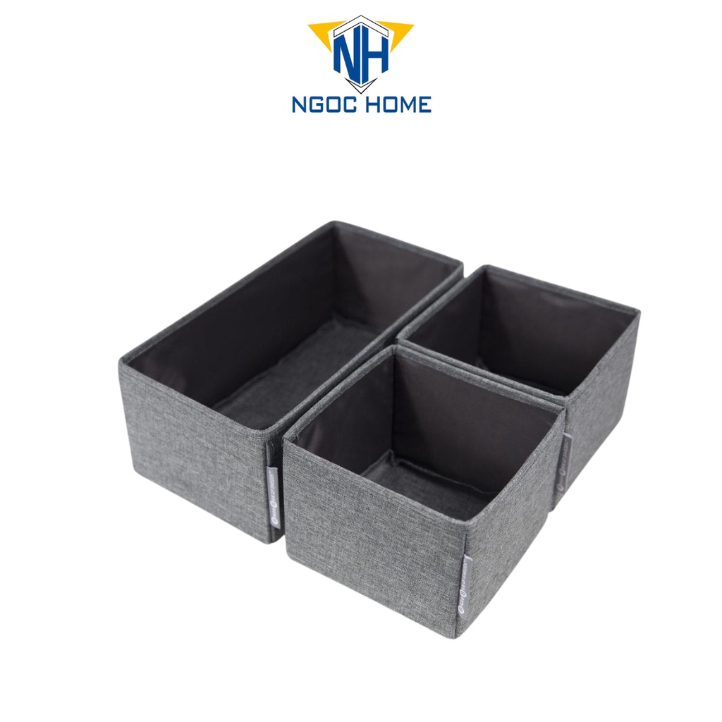 Set 3 Hộp Vải Đựng Đồ - Hộp Vải Để Đồ Đa Năng Hộc Tủ Cao Cấp NGỌC HOME
