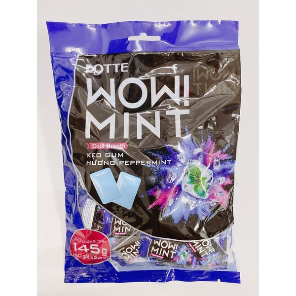 KẸO GUM LOTTE WOW MINT HƯƠNG PEPPERMINT 145G/ KẸO CAO SU LOTTE