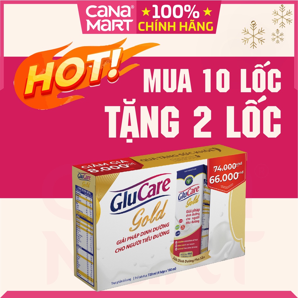 Thùng sữa nước Nutricare Glucare Gold cho người bệnh tiểu đường, phụ nữ tiểu đường thai kỳ (48 hộp x 180ml)