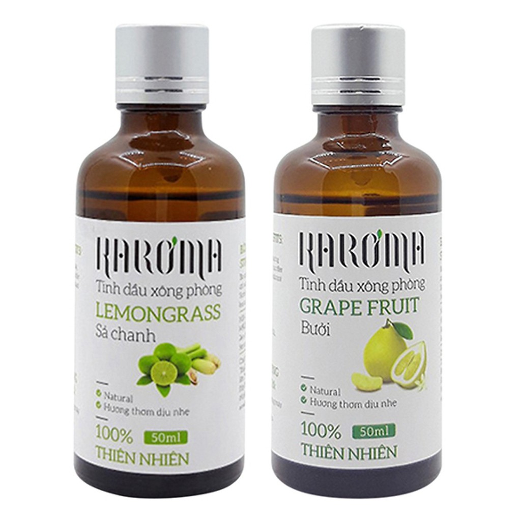 Combo Tinh Dầu Xông Phòng Sả Chanh Karoma (50ml) + Tinh Dầu Bưởi Karoma (50ml)