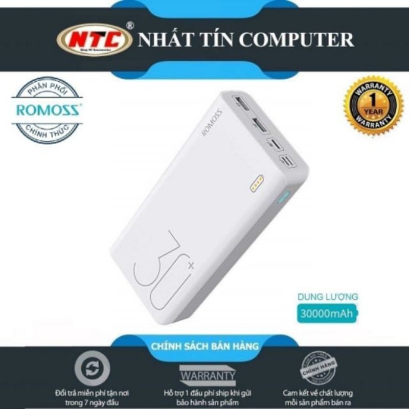 Pin sạc dự phòng lõi Polymer Romoss Sense 8+ 30000mAh hỗ trợ sạc nhanh QC3.0 (Trắng) - Hãng phân phối chính thức