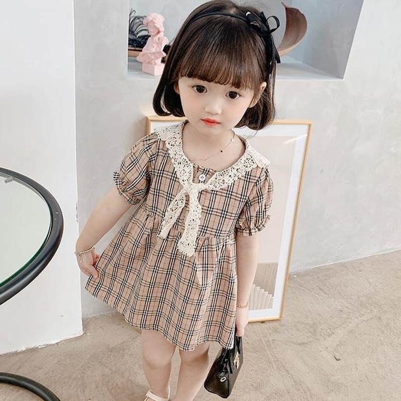 Đầm Công Chúa Mùa Hè Tay Cộc Chất Liệu Cotton Kẻ Sọc Thời Trang Hàn Quốc Cho Bé Gái