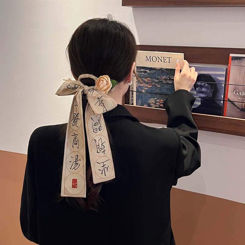 Kẹp Tóc Đính Nơ In Họa Tiết Hoa Phong Cách Truyền Thống Mới