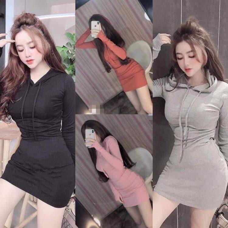 Đầm ôm body có nón dạng hoodie xinh chất thun thái đẹp tôn dáng