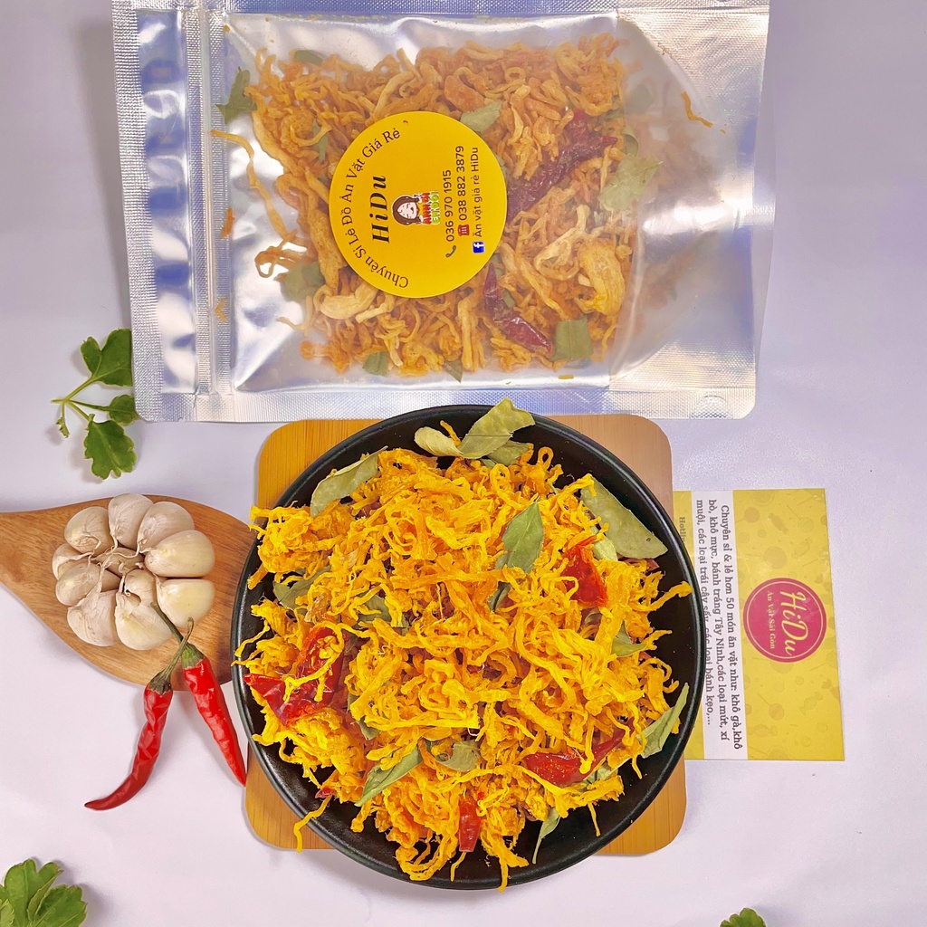 Khô gà lá chanh cay 100gr HiDu  hàng xuất khẩu sợi to cay đậm vị | BigBuy360 - bigbuy360.vn