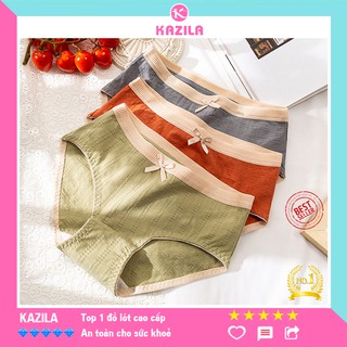 Quần lót nữ cotton cao cấp tân cổ điển phối nơ gân nổi, quần sịp nữ co giãn siêu thấm Kazila QLH58