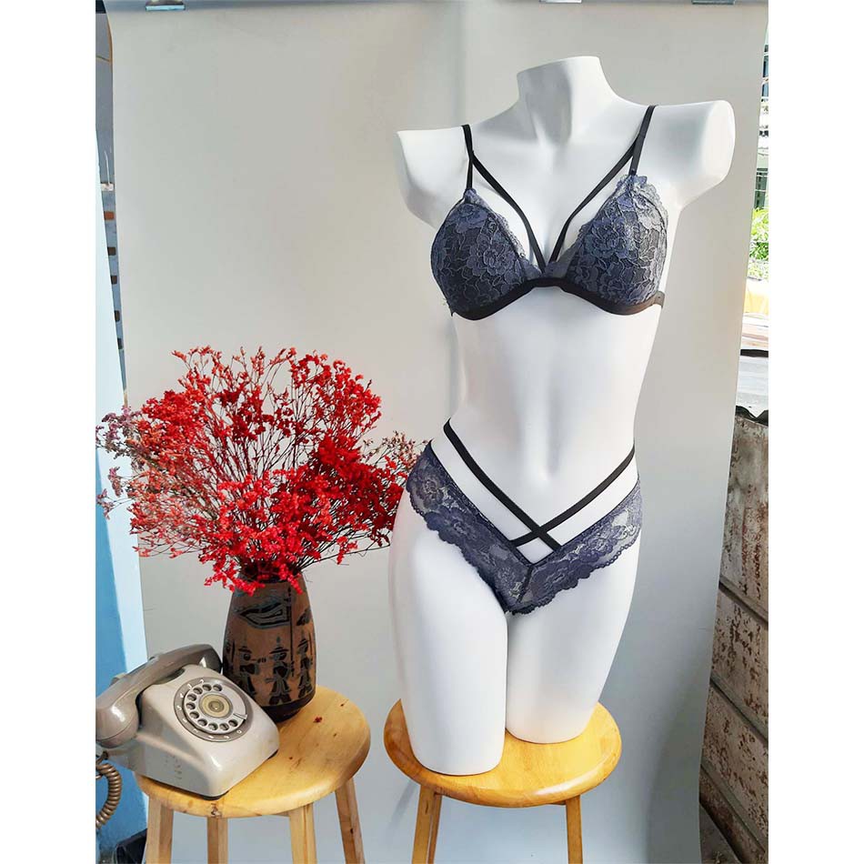 [RẺ VÔ ĐỊCH] Bộ đồ lót ren không gọng màu xám ghi