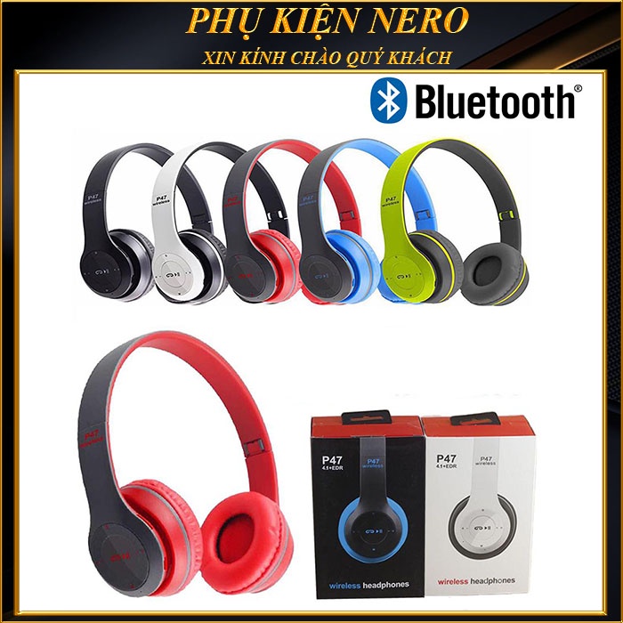 Tai Nghe Chụp Tai Không Dây Bluetooth P47 Có Khe Cắm Thẻ Nhớ - Có Mic Gaming