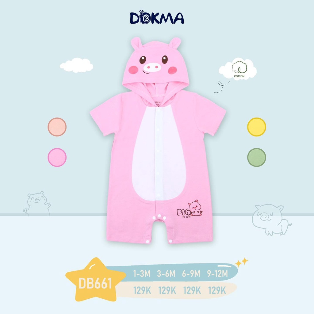 Bộ bodysuit cài giữa cộc tay phối mũ thú hiệu Dokma size 1 - 12M Tiệm Nhà Sóc