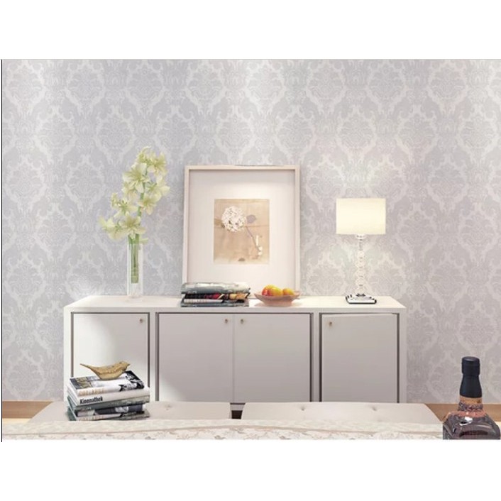 Decal giấy dán tường châu âu hoa văn trắng khổ 45cm keo sẵn