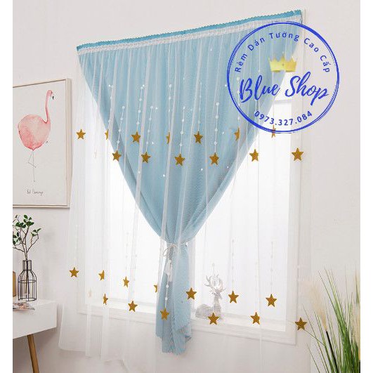 Rèm cửa dán tường 👉FREE SHIP👈 Rèm cửa 2 lớp họa tiết tam giác, vải lụa cao cấp, dày dặn, chống nắng tốt