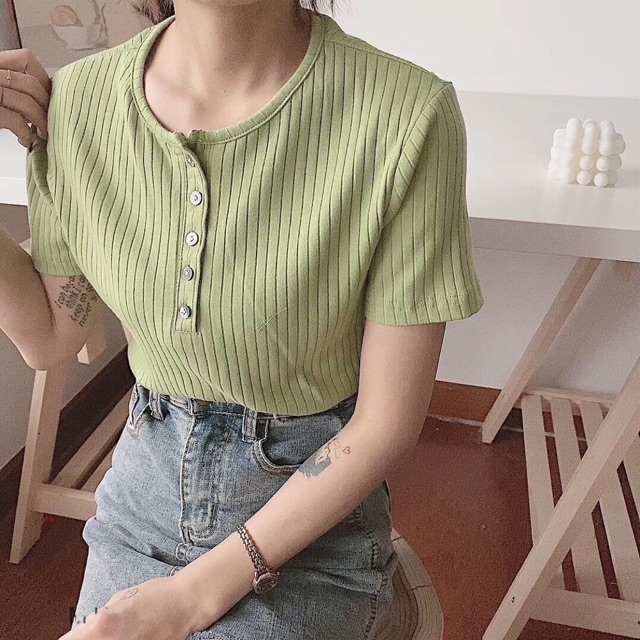 [NAPU]Áo thun gân nút