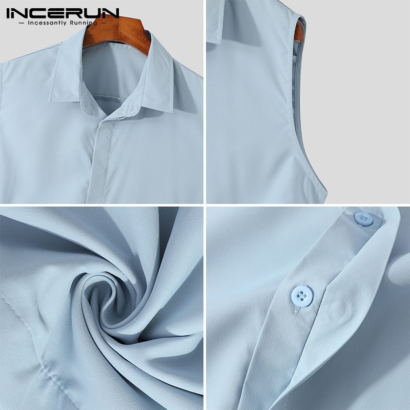 Áo sát nách INCERUN phối nút thời trang cho nam 3 màu lựa chọn