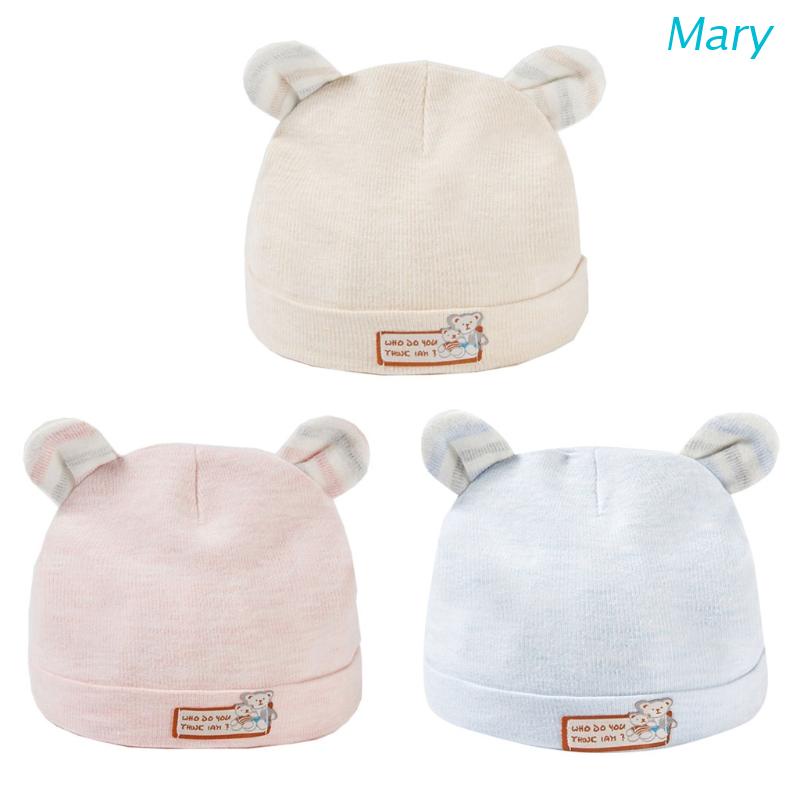 Mũ beanie tai gấu chất liệu cotton màu trơn đáng yêu dành cho bé trai/bé gái 0-6 tháng