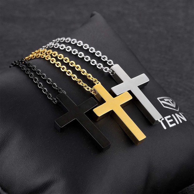Dây Chuyền Mặt Thánh Giá Mini Bằng Thép Không Gỉ Màu Vàng Hồng/Đen Thời Trang