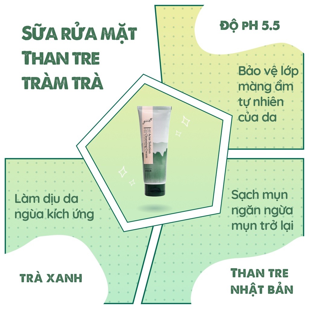 [Kiềm dầu 8 tiếng, ngừa mụn, không khô da] Sữa Rửa Mặt Than Tre Tràm Trà GUO 100gr | BigBuy360 - bigbuy360.vn