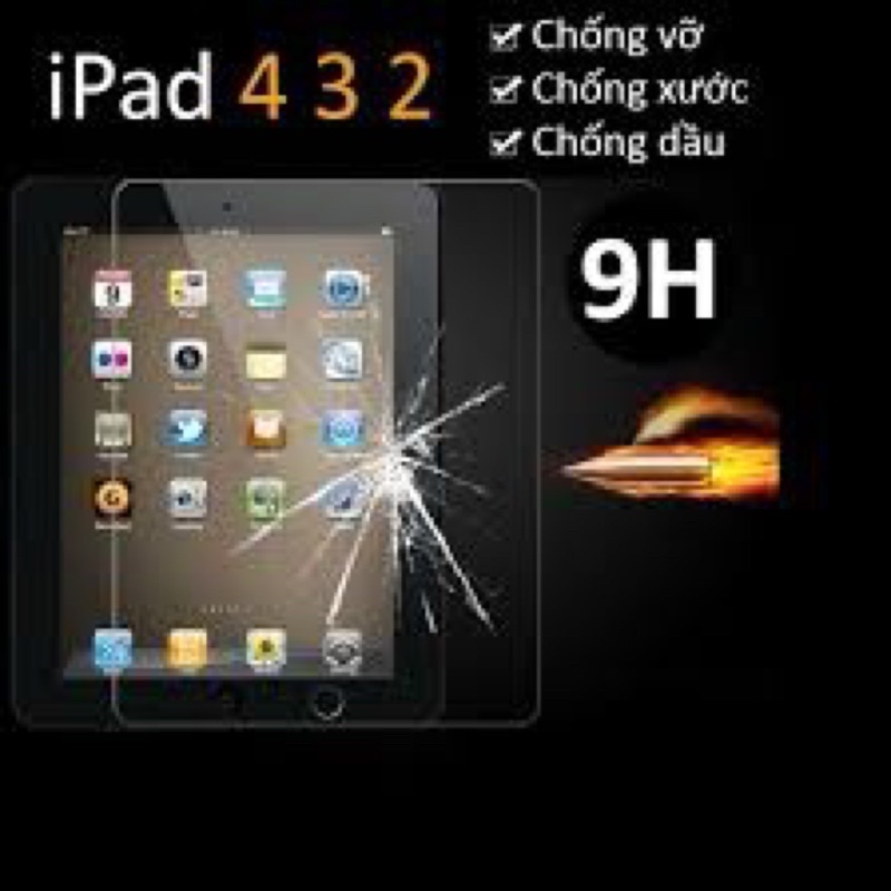 kính cường lực ipad 2,3,4 Hàng chuẩn loại 1, bóng đẹp