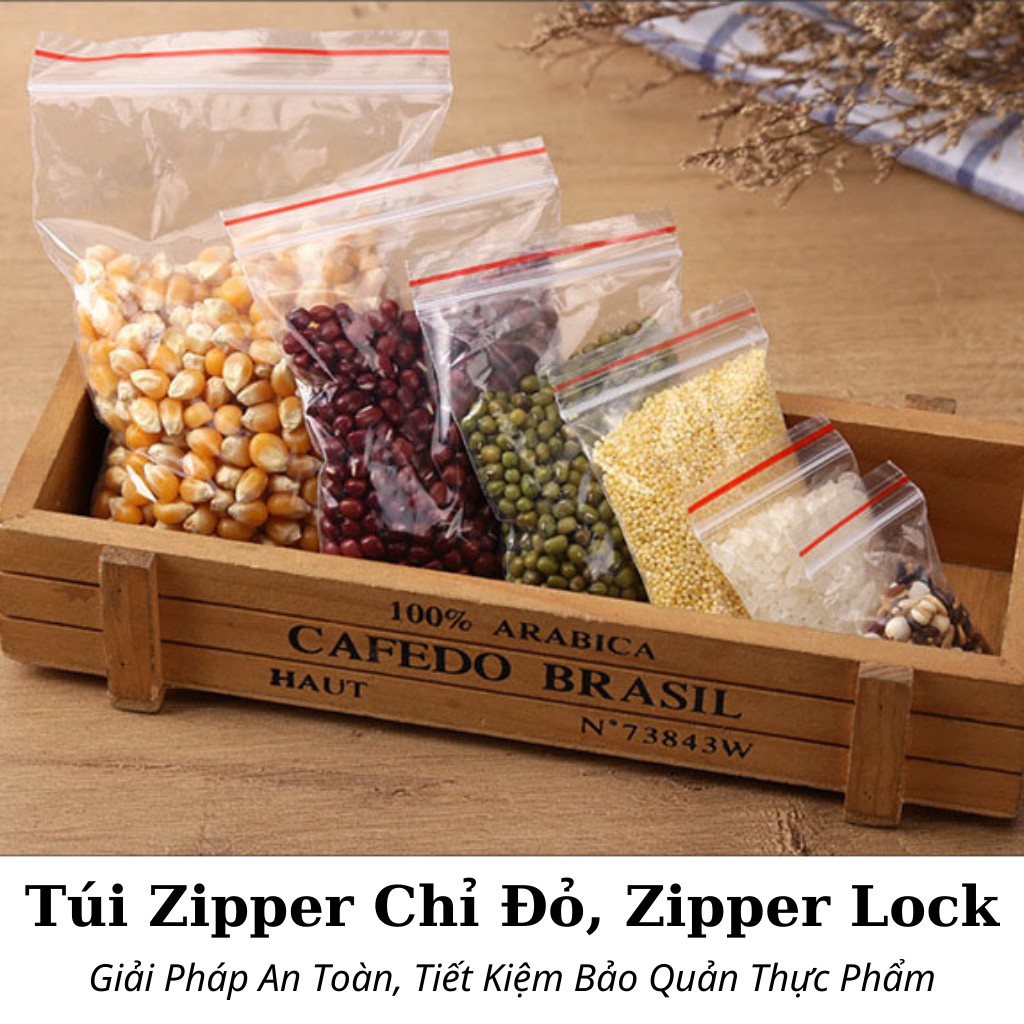 Túi Zip Chỉ Đỏ Túi zipper Viền Đỏ Bấm Miệng Trong Suốt Bịch Zip Nhiều Kích Thước Ziplock