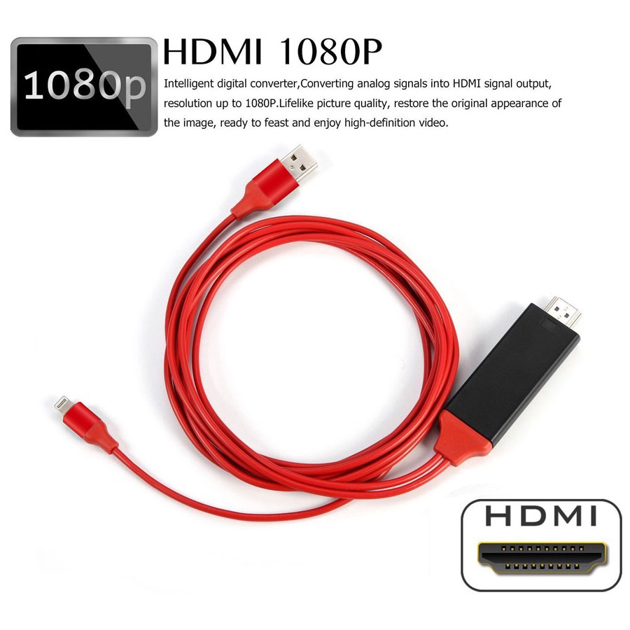 Dây cáp chuyển đổi cổng Lightning sang HDMI trên TV dài 2M cho iPhone X 7 8 6 Plus iPad