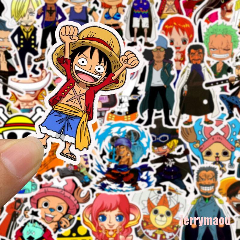Bộ 50 Miếng Dán Trang Trí Xe Hơi / Ván Trượt / Laptop Họa Tiết Hoạt Hình One Piece Luffy