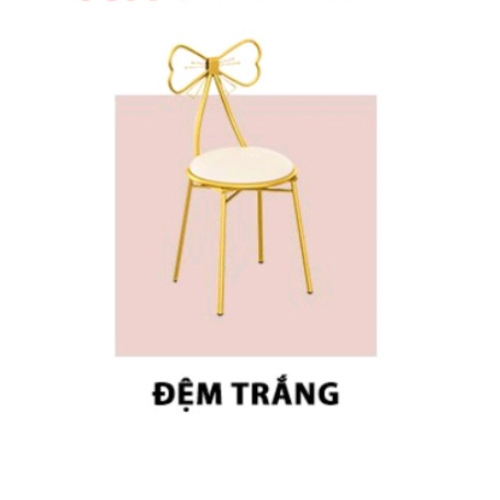 Ghế Nơ Lưng Khung Thép Mạ Nano Cao Cấp Sang Trọng DECOR Bàn Trang Điểm, Quán Cafe - Nội Thất 3A