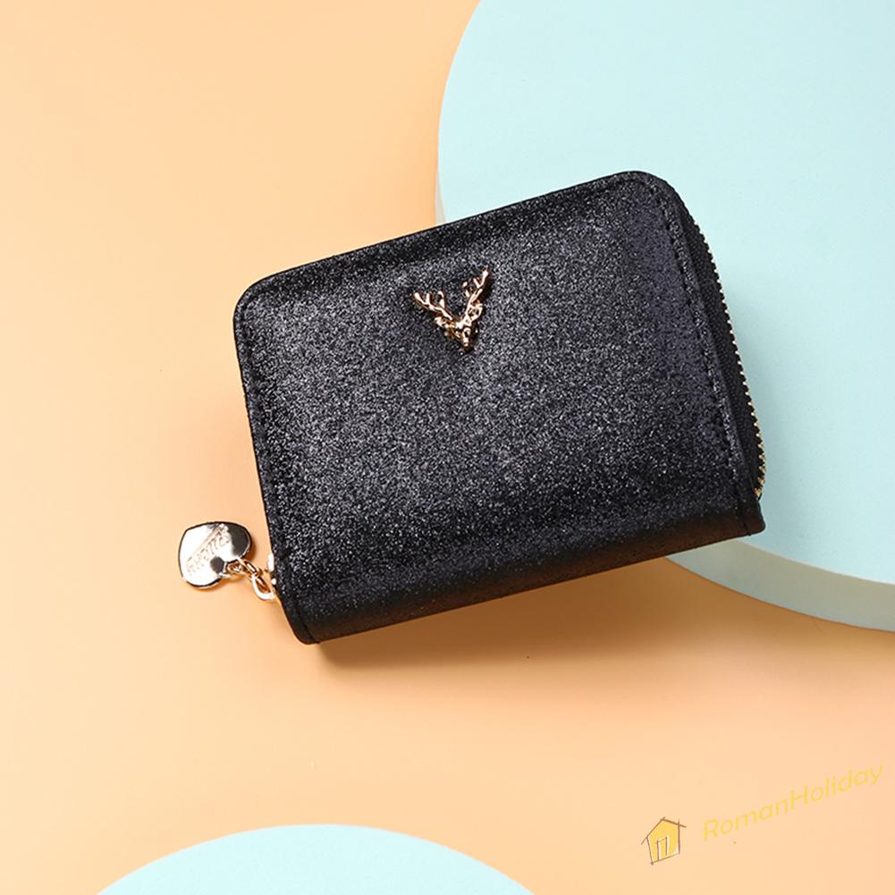 【On Sale】Casual Scrub Leather Coin Purse Shinny Women Shiny Solid Color Money Wallet