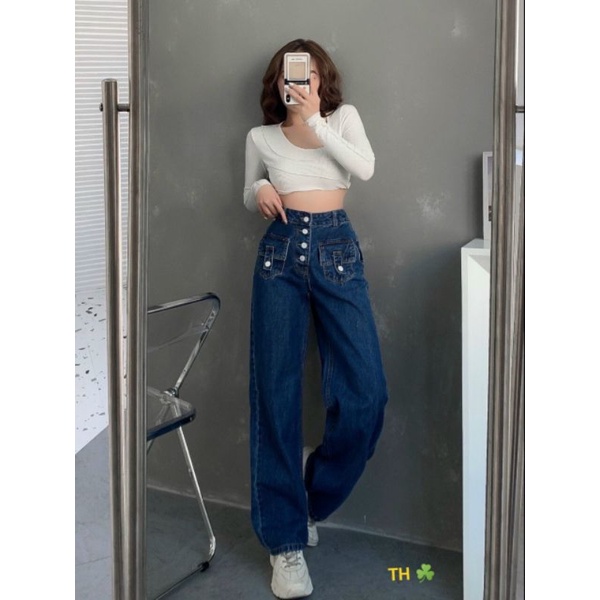 Quần bò xuông 4 cúc túi hộp trước cá tính