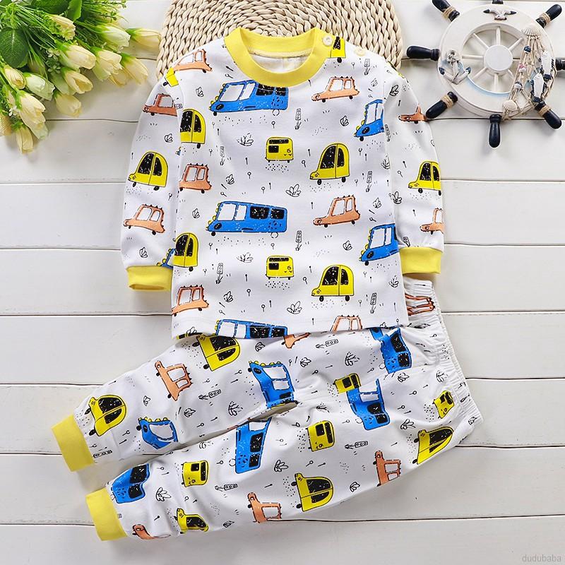Bộ đồ ngủ pajamas gồm áo tay dài và quần dài in hình hoạt hình dành cho bé trai bé gái từ 0 đến 5 tuổi